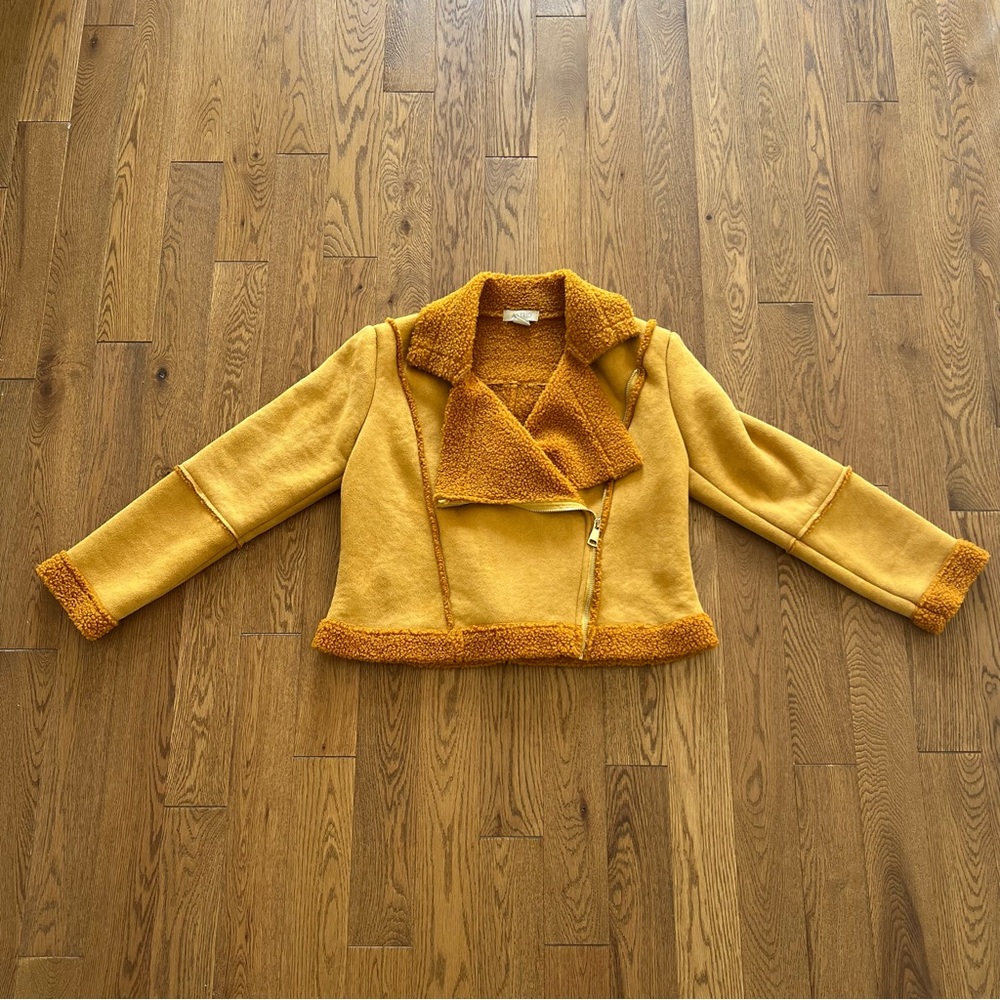 Astrid Camel Faux Suede Sherpa Lined Moto Jacket Short‎ Cropped Coat